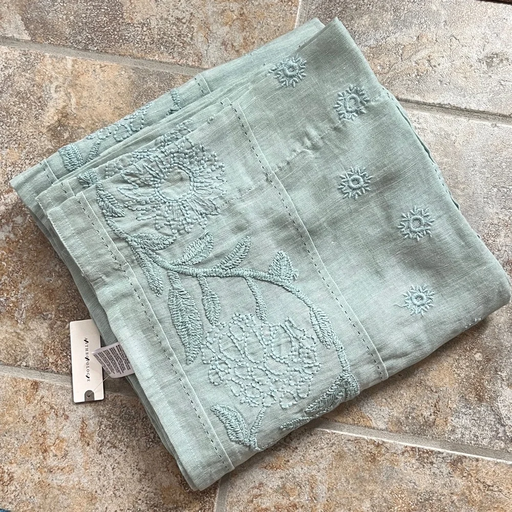 Anthropologie Manette Embroidered Cotton Linen Sheer Curtain 50 x 108 NWT